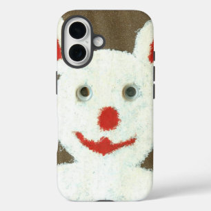 Coques iPhone 16 Ours blanc avec nez rouge, bouche et oreilles (Pèr