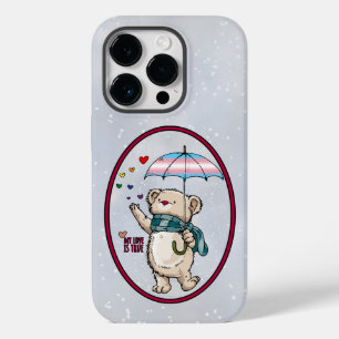 Coque Pour iPhone 14 Pro Ours D'Hiver Avec Parapluie Dans Le Drapeau Transg
