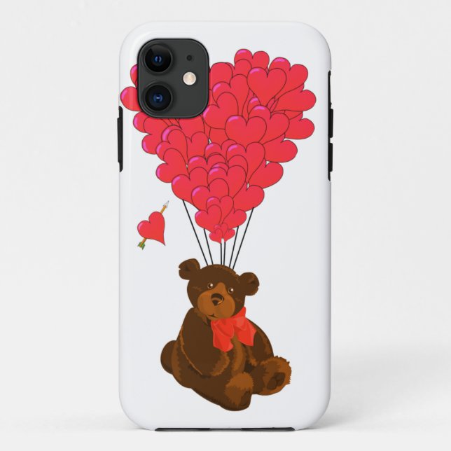 Coques Case-Mate iPhone Ours en peluche et ballons cardiaques (Dos)