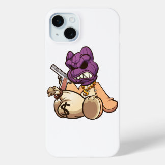 Coque iPhone 15 Mini ours en peluche portant un masque de ski et tenant