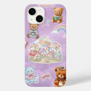 Coque Pour iPhone 14 Ourson Mignon Pastel Violet Esthétique