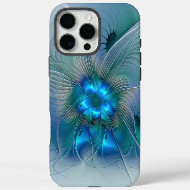 Coques Case-Mate iPhone Ovation debout, fractale bleue turquoise abstraite (Verso)