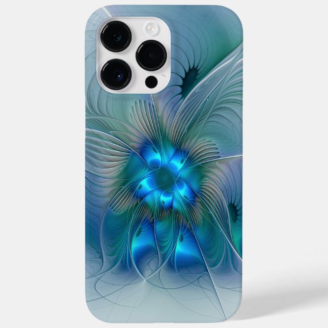 Coques Case-Mate iPhone Ovations debout, fractale abstraite bleu turquoise (Verso)