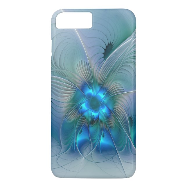 Coques Case-Mate iPhone Ovations debout, fractale abstraite bleu turquoise (Dos)