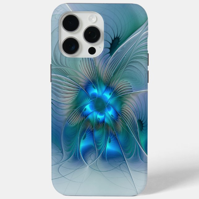 Coques Case-Mate iPhone Ovations debout, fractale bleue turquoise abstrait (Verso)