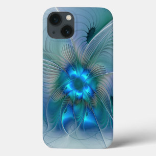 Coques Pour iPhone Ovations debout, fractale de turquoise bleu abstra