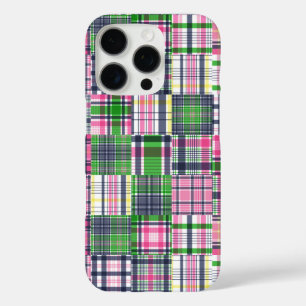 Coques iPhone 16 Pro Paie été rose Madras Patchwork