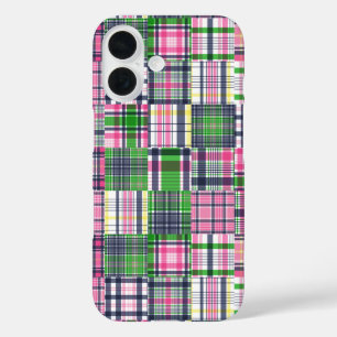 Coques iPhone 16 Paie été rose Madras Patchwork