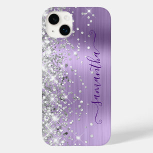 Coque Pour iPhone 14 Plus Pailleté Argent Lavande Pâle Glamour Féminin Signa