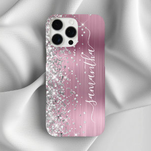 Coques iPhone 16 Pro Max Pailleté Argent Rose Clair Métallisé Signature Fém