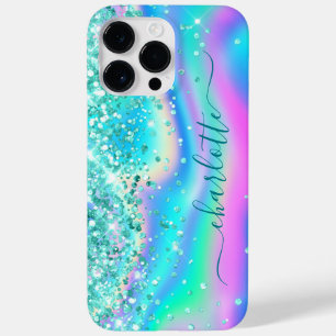 Coque Pour Pour iPhone 14 Pro Max Pailleté de sarcelle iridescent glamour féminin Si