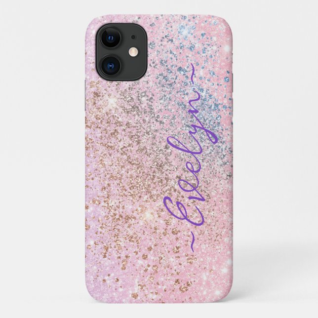Coques Case-Mate iPhone Pailleté rose bleu pastel personnalisé (Dos)