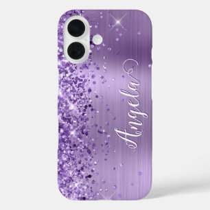 Coques iPhone 16 Pailleté Violet Feuille Métal Féminin Nom