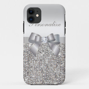 Coque iPhone 11 Paillettes, arc et diamant argentés imprimés