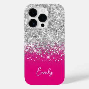 Coque Pour iPhone 14 Pro Paillettes Argent et Rose Chaud Glam