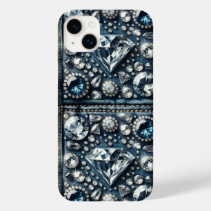 Coque Pour iPhone 14 Plus Paillettes de diamants et de denim Bijoux de glamo
