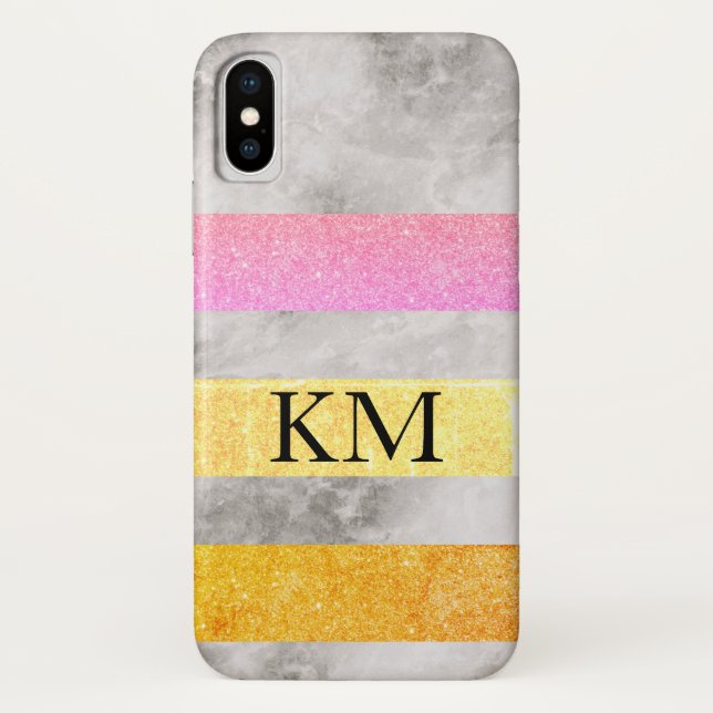 Coques Case-Mate iPhone Paillettes et marbre avec monogramme (Dos)