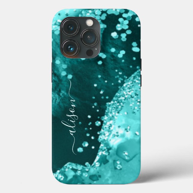 Coques Case-Mate iPhone Paillettes Fille Brillance Anniversaire Teal Aqua  (Verso)