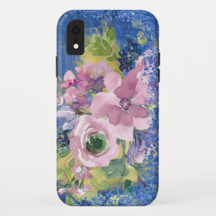 Case-Mate iPhone Case Paillettes Florales Aquarelle Bleu Lavande