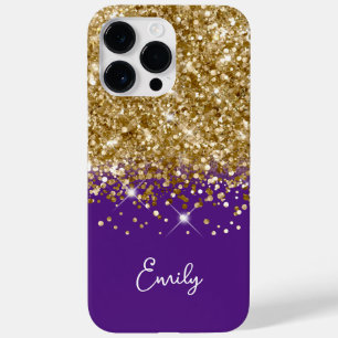 Coque Pour Pour iPhone 14 Pro Max Paillettes Glamour Violet Royal et Or