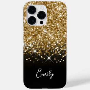 Coque Pour Pour iPhone 14 Pro Max Paillettes Noir et Or Glam