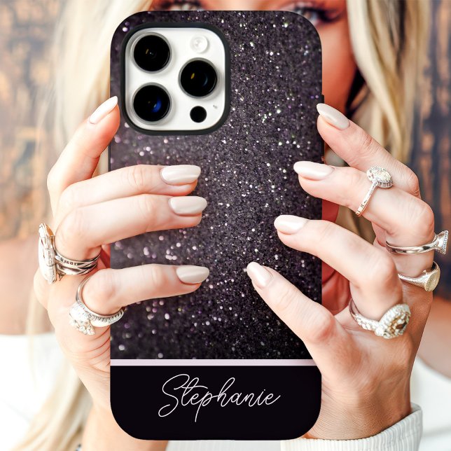 Coques Case-Mate iPhone Paillettes noires scintillement Nom personnalisé (Créateur téléchargé)