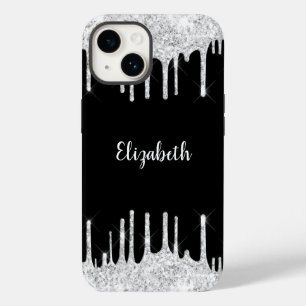 Coque Pour iPhone 14 Paillettes qui dégoulinent Noir Blanc Monogramme A