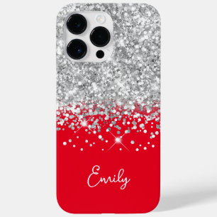 Coque Pour Pour iPhone 14 Pro Max Paillettes rouges et argentées Glam