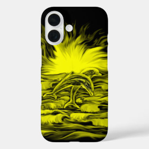 Coques iPhone 16 Paire de dauphins dans le soleil