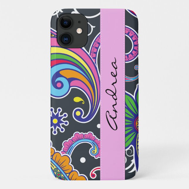 Coques Case-Mate iPhone Paisley colorée, Motif Paisley, Votre Nom (Dos)