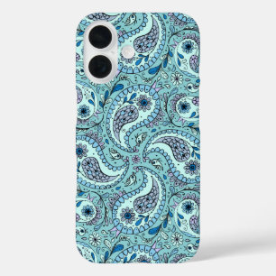 Coques iPhone 16 Paisley en bleu bébé