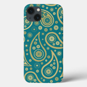 iPhone 13 Case Paisley Funky Print in Turquoise & Golds