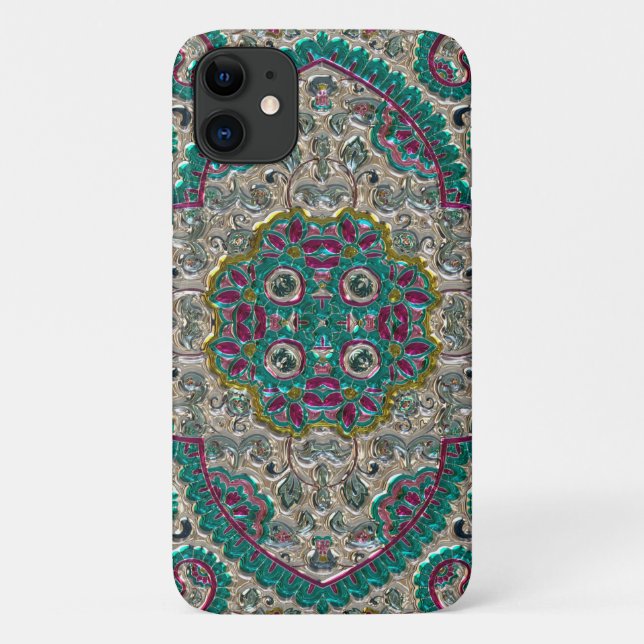 Coques Case-Mate iPhone Paisley motif floral turquoise rose argent bohème (Dos)