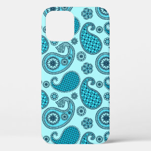 Coque iPhone 12 Paisley motif, turquoise, aqua et marine