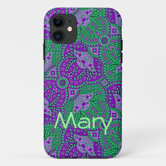 Coques Case-Mate iPhone Paisley vert et pourpre (Dos)