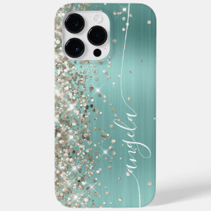 Coque Pour Pour iPhone 14 Pro Max Pale Turquoise Platinum Glittery Signature