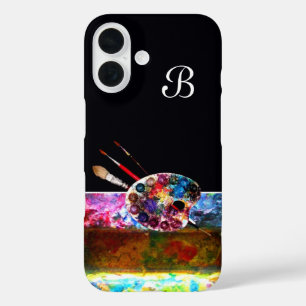 Coques iPhone 16 PALETTE DE COULEUR ARTISTE MONOGRAMME Noir
