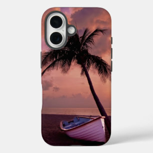 Coques iPhone 16 Palm Tree and Boat Beach Sunset