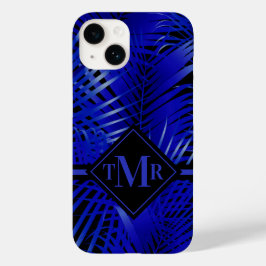 Coque Pour iPhone 14 Palme bleu monogramme