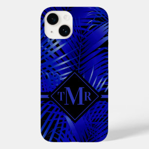 Coque Pour iPhone 14 Palme bleu monogramme