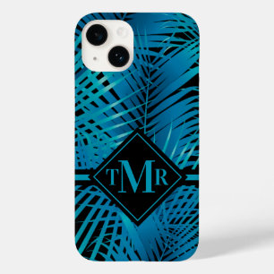 Coque Pour iPhone 14 Palme Turquoise Monogramme