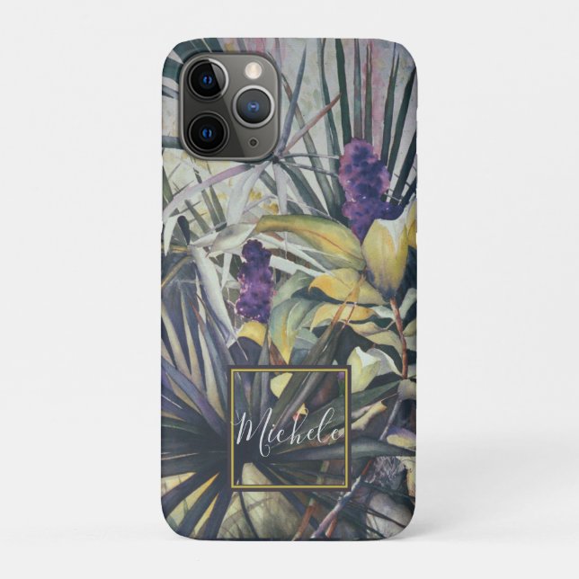 Coques Case-Mate iPhone Palmes tropicales Hyacinthes violets Monogramme (Dos)