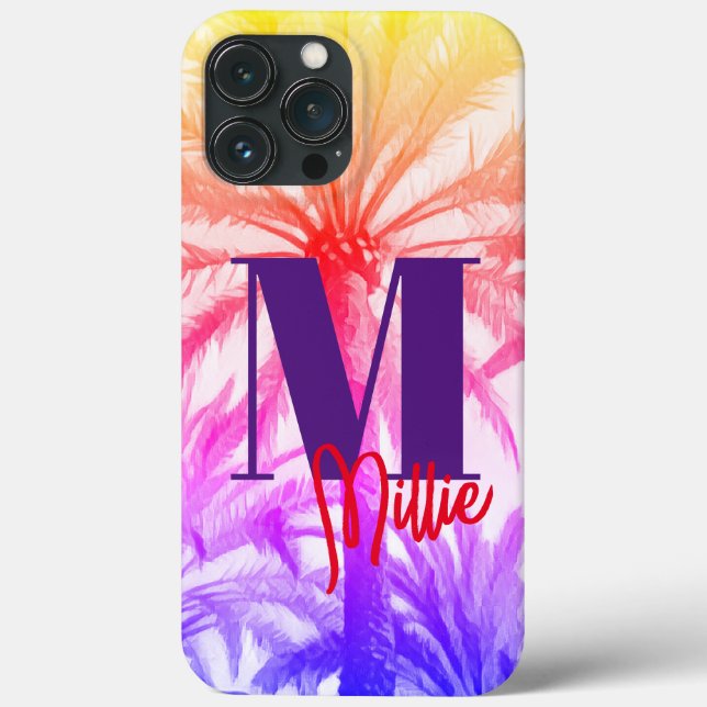 Coques Case-Mate iPhone palmier tropical dans le nom personnalisé rétro 80 (Verso)