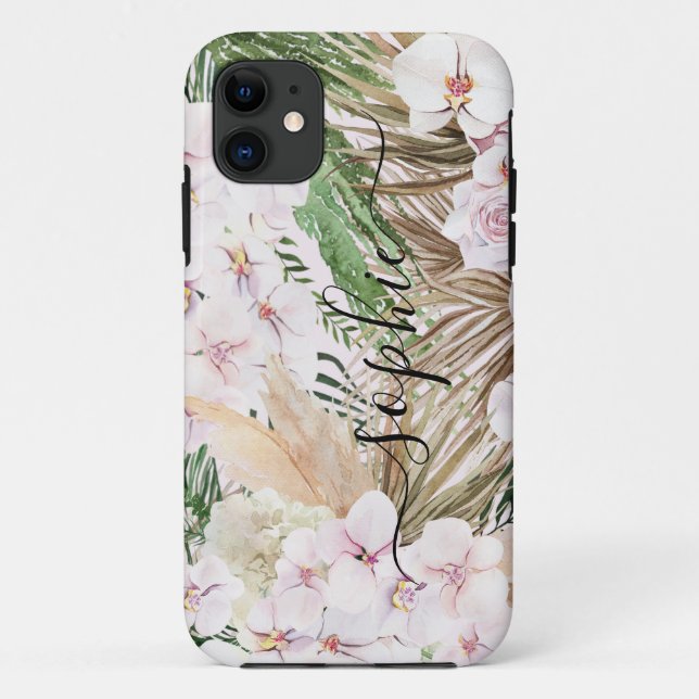 Coques Case-Mate iPhone Pampas herbe, orchidée, feuillage tropical texte (Dos)