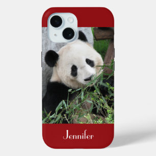 Coque Pour iPhone 15 Panda Géant Cute Arrière - plan rouge foncé, Nom,