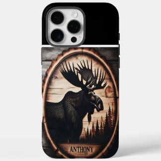 Coques iPhone 16 Pro Max Panneau bois d'orignal personnalisé