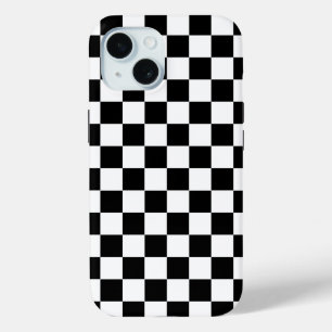 Coque Pour iPhone 15 Panneau de contrôle blanc noir À damiers chèque
