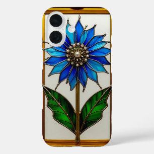 Coques iPhone 16 Panneau de verre coloré avec fleur vibrante