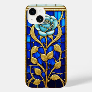 Coque Pour iPhone 14 Panneau de verre élégant avec rose bleue