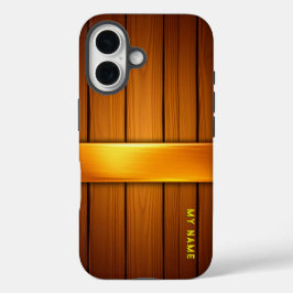 Coques iPhone 16 Panneau en bois avec Accent d'or